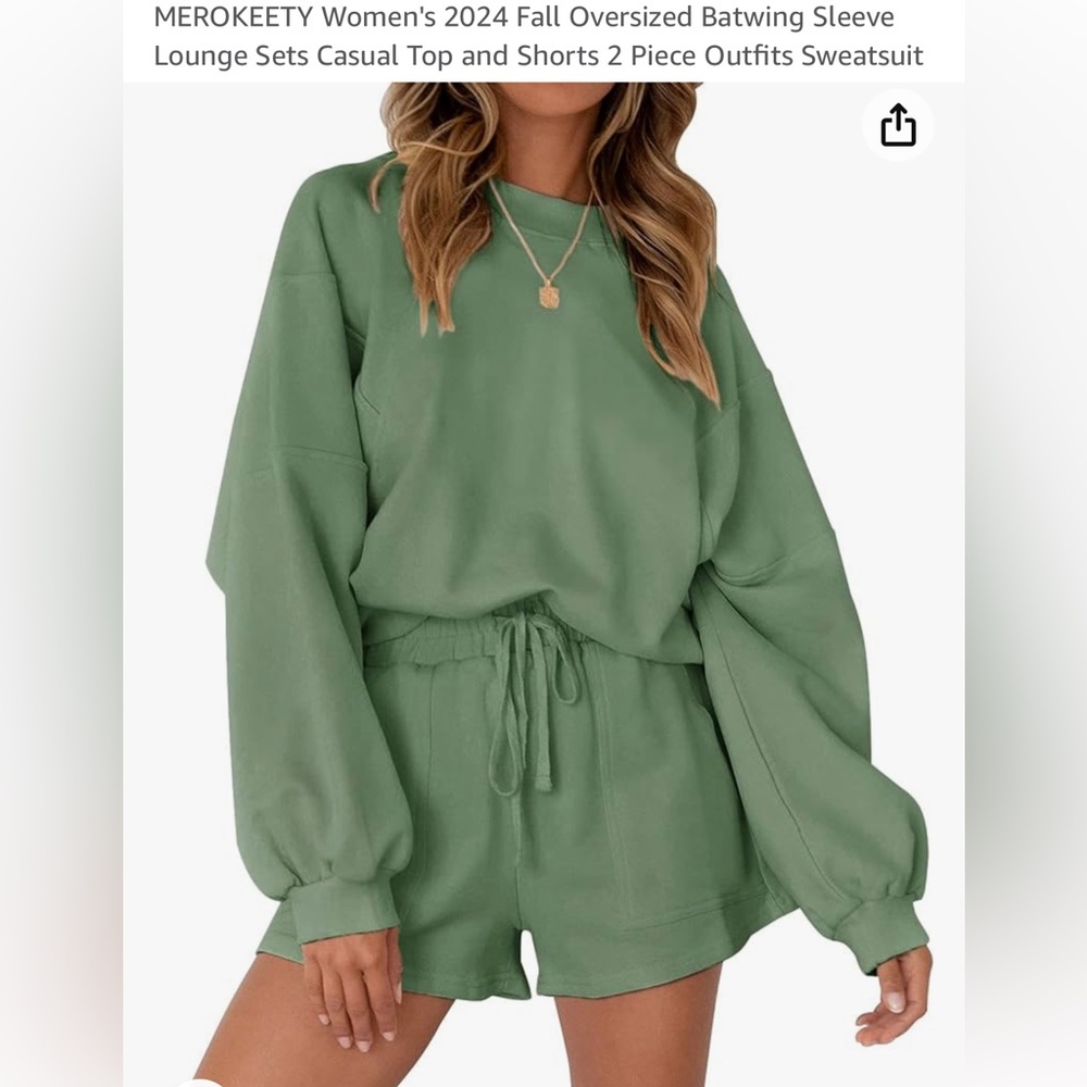 Very cute two piece sweatsuit with long sleeve, cropped sweatshirt and shorts